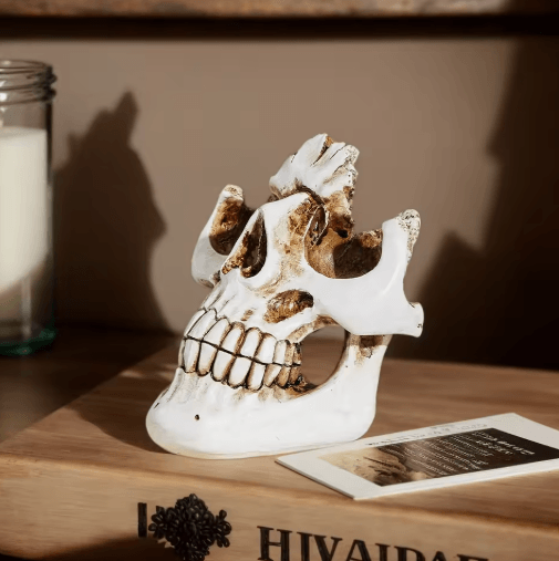Totenkopf Brillenhalter aus Kunstharz | Halloween Deko-Ablage | Skulpturale Aufbewahrung für Brillen im Gothic-Stil 6