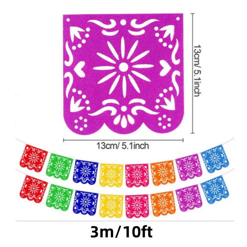 Papel Picado Girlande Dia de los Muertos | Bunte Fahnen-Deko für Mexiko-Party & Karneval | Wetterfest für Innen und Außen 2