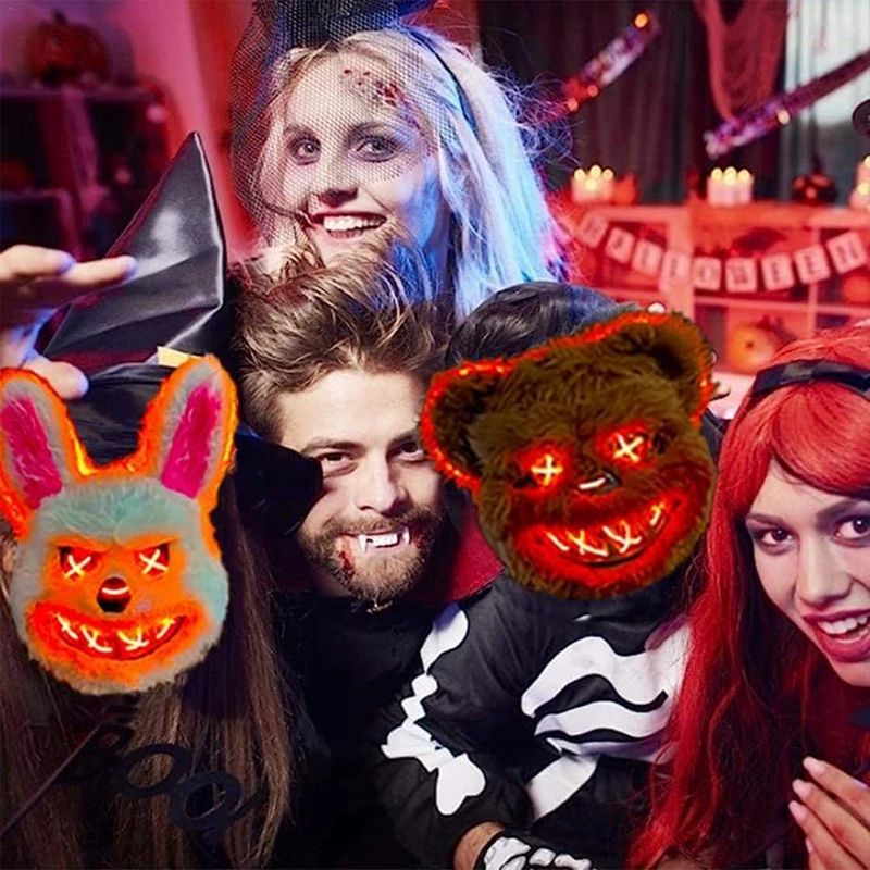 LED Horror Maske Halloween | Leuchtende Augen, Hase oder Bär | Batteriebetrieben für Partys, Cosplay und Bühnenauftritte 2