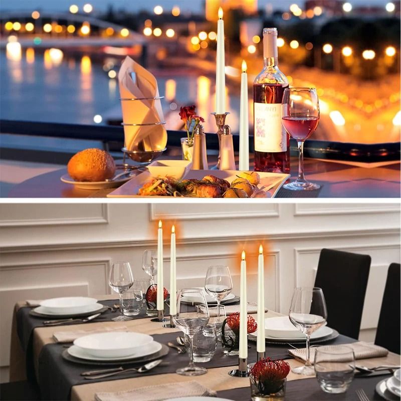 LED-Stabkerzen Flammenlos 12er-Set | Realistischer Flackereffekt, Batteriebetrieb | Ideal für Hochzeiten, Halloween & Weihnachten