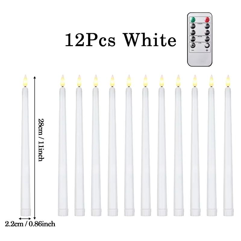 LED-Stabkerzen Flammenlos 12er-Set | Realistischer Flackereffekt, Batteriebetrieb | Ideal für Hochzeiten, Halloween & Weihnachten
