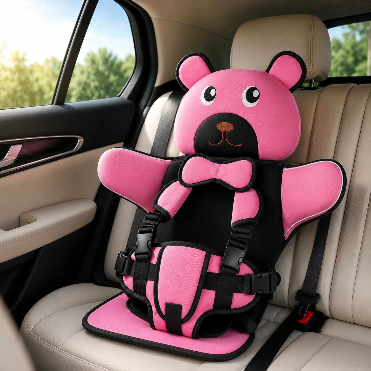 Kinder Autositzkissen | Bärendesign | Verstellbares Gurtsystem | SnugBear