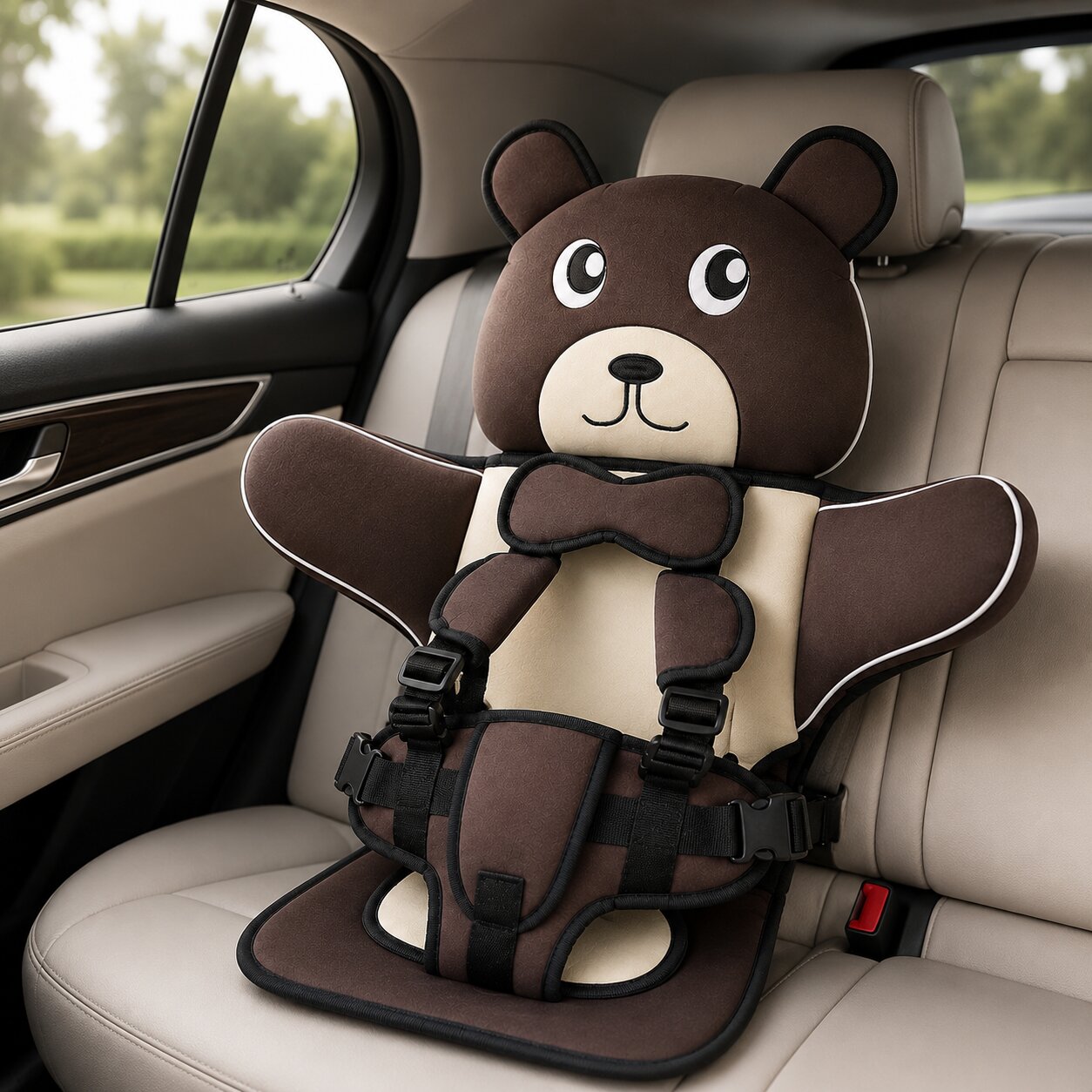 Kinder Autositzkissen | Bärendesign | Verstellbares Gurtsystem | SnugBear