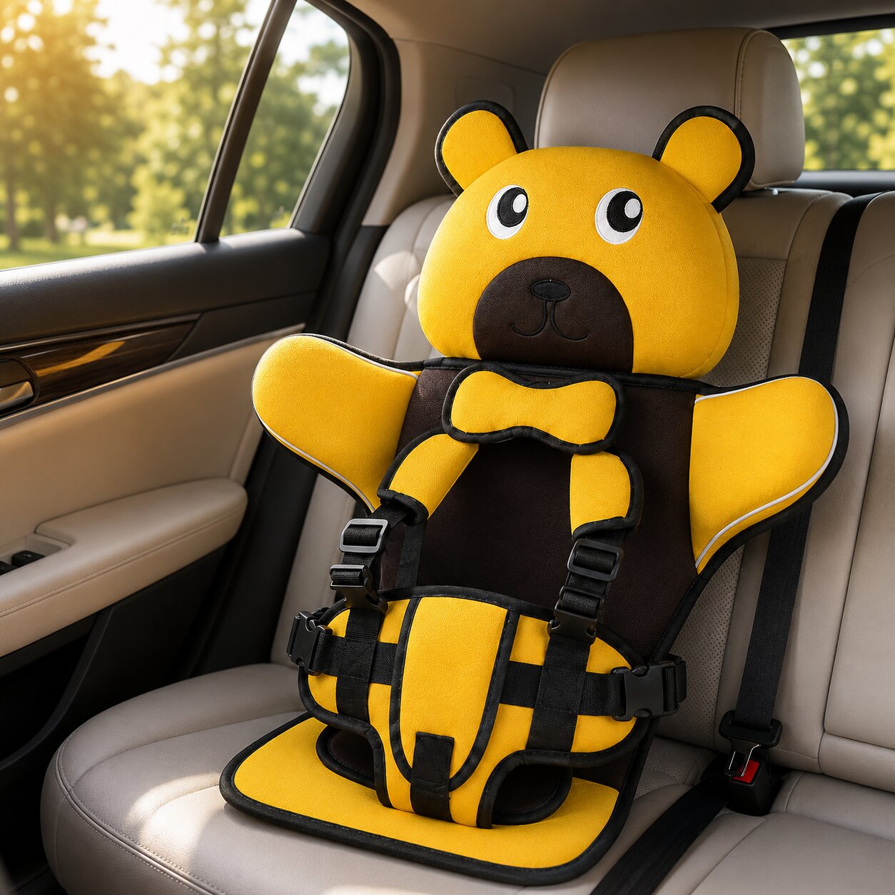 Kinder Autositzkissen | Bärendesign | Verstellbares Gurtsystem | SnugBear