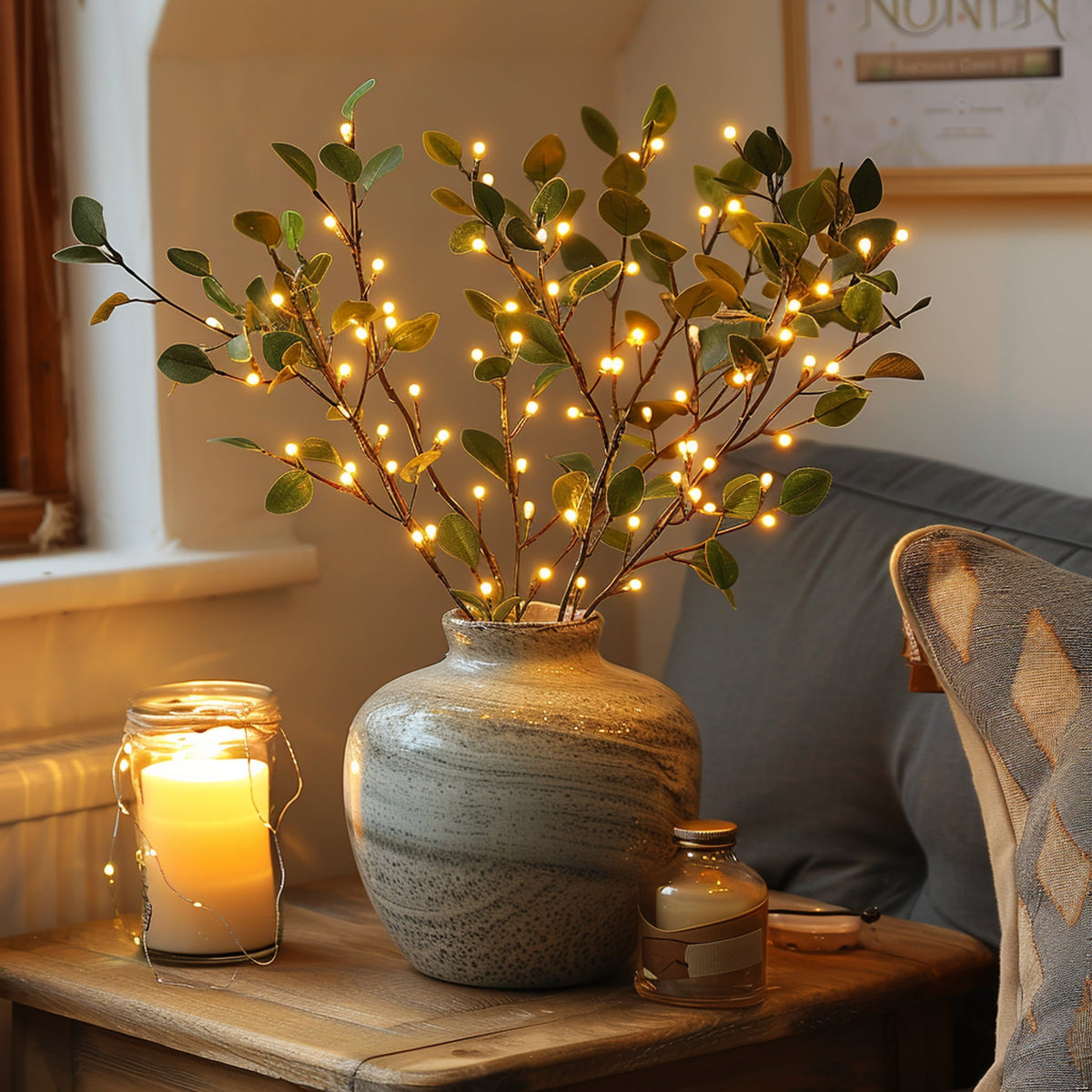 Beleuchtete Zweige mit 120 LEDs | Warmweißes Licht, Batteriebetrieben | Herbstdeko für Tisch, Fenster und Wohnzimmer 6