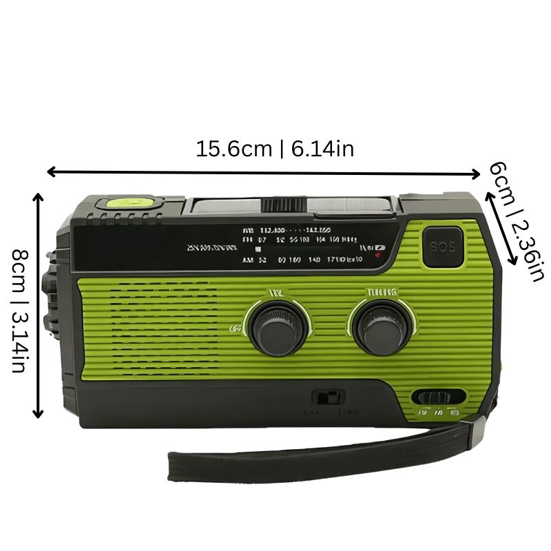Multifunkční nouzové rádio | Akumulátor 4000 mAh, klička a solární nabíjení | AM/FM, svítilna a SOS alarm | CrankLight