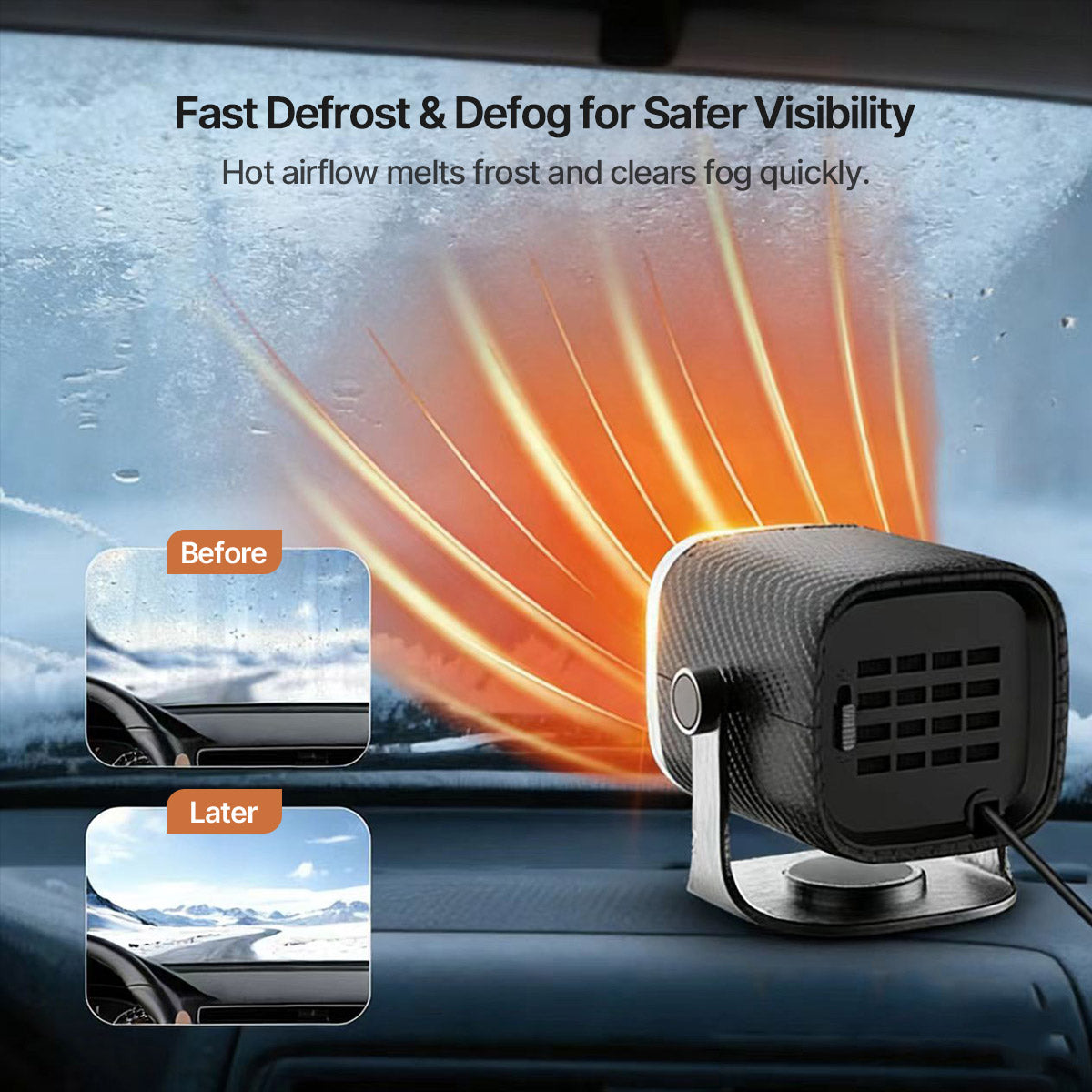 Tragbarer Auto-Heizlüfter 12V/24V | Schnelle Enteisung in 1 Sekunde | 360° drehbar für gezielte Wärmeverteilung 5