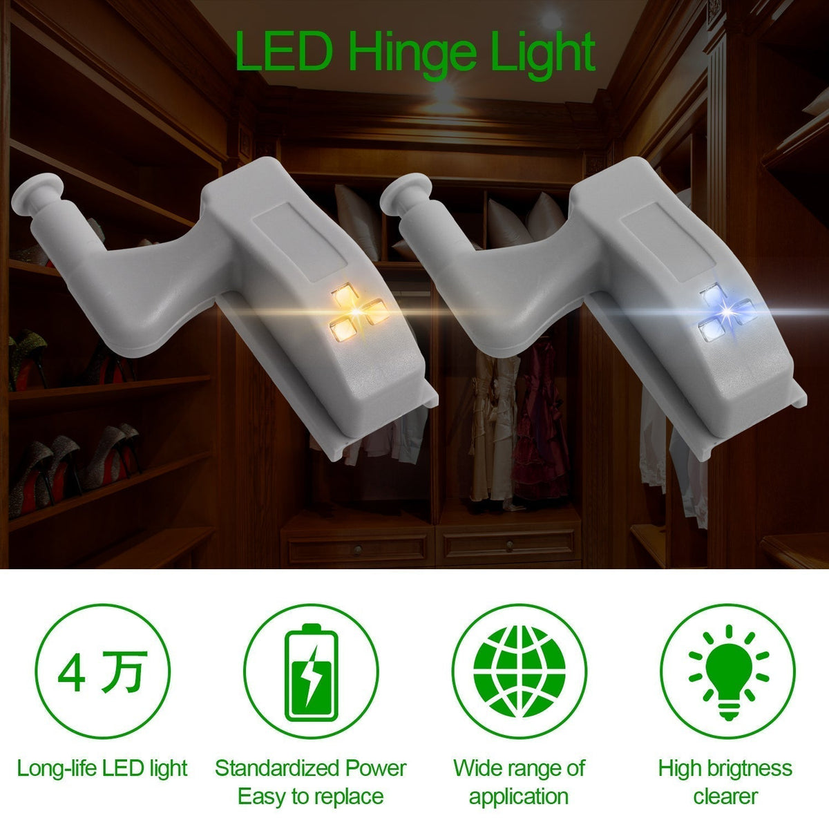 LED Scharnier Sensorlampe Schrank 10er Set | Automatisches Ein-/Aus, ABS-Gehäuse | Batteriebetrieben, kabellos 4