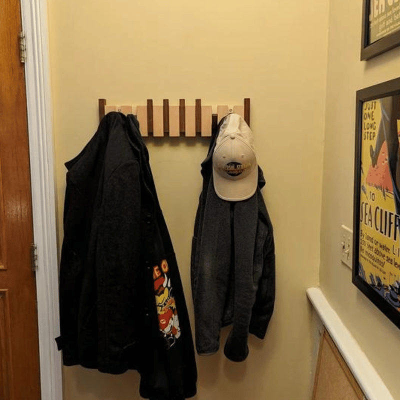 Wandgarderobe aus Holz mit einklappbaren Haken | Klaviertasten-Design, 4-12 Haken | Platzsparend, aus Buchen- und Kiefernholz 9