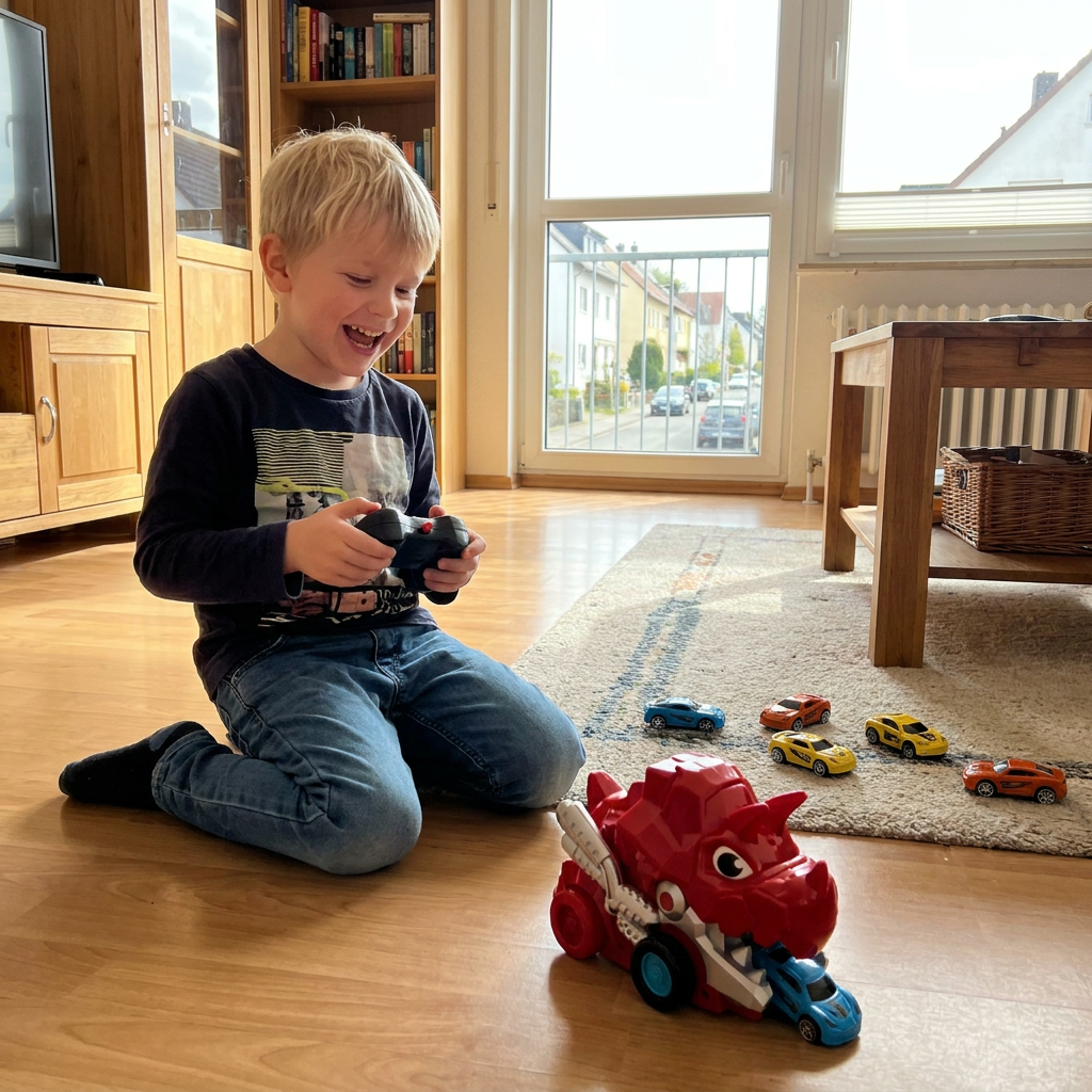 Op afstand bestuurbare dinosaurustruck | met inslikfunctie | Inclusief speelgoedauto’s en afstandsbediening | RexRacer