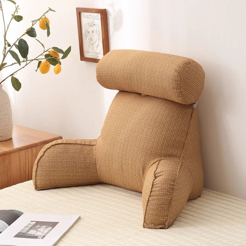 Polštáře na záda a čtecí polštáře | s područkami z lněné látky | ergonomické pro postel a pohovku | LoungeLean