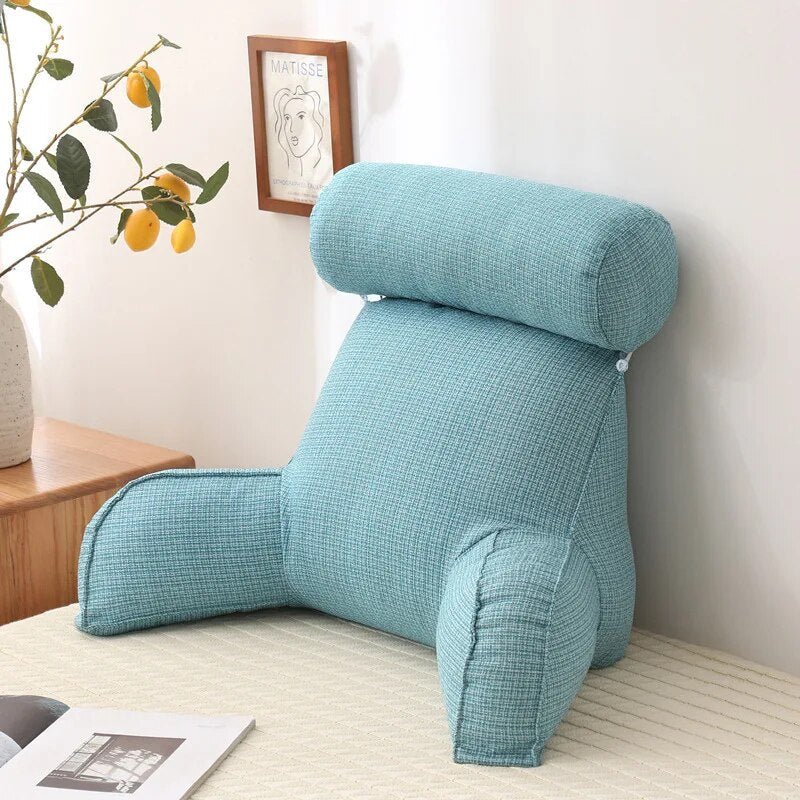 Polštáře na záda a čtecí polštáře | s područkami z lněné látky | ergonomické pro postel a pohovku | LoungeLean