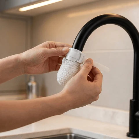Wasserhahnfilter aus Baumwolle zum Aufstecken | Spritzfreier | Einwegfilter | PureFlow