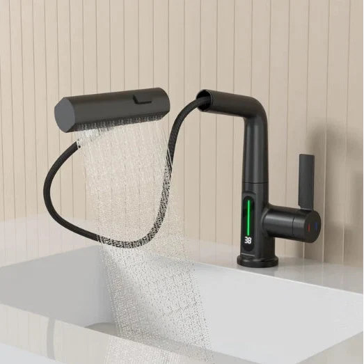 Kihúzható konyhai csaptelep | LED-es hőmérséklet-kijelzővel | 5 vízsugár-mód | StreamShift