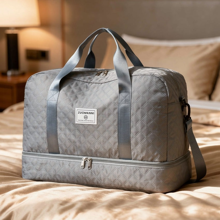 Weekender für Damen & Herren | Schwarz Rautenmuster | Mit Schuhfach & Nassfach | PackNest