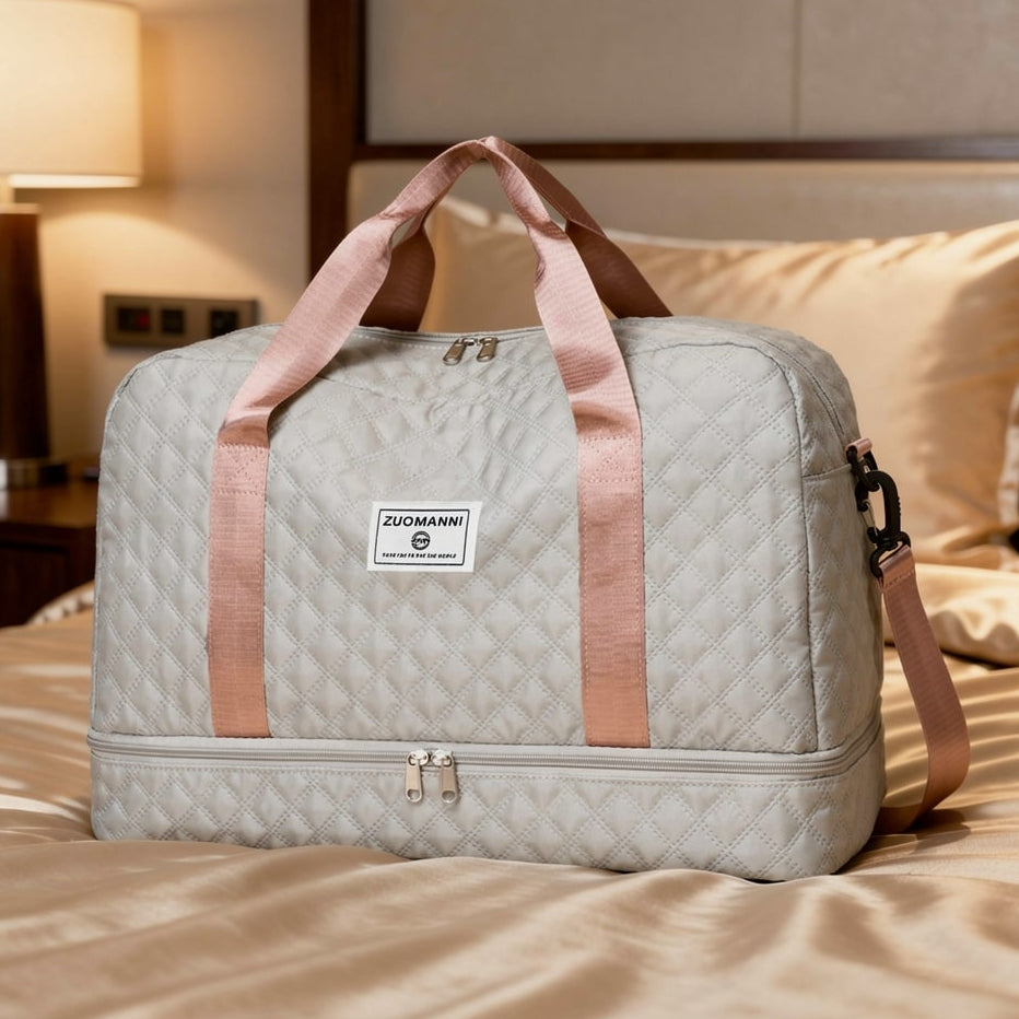 Weekender für Damen & Herren | Schwarz Rautenmuster | Mit Schuhfach & Nassfach | PackNest