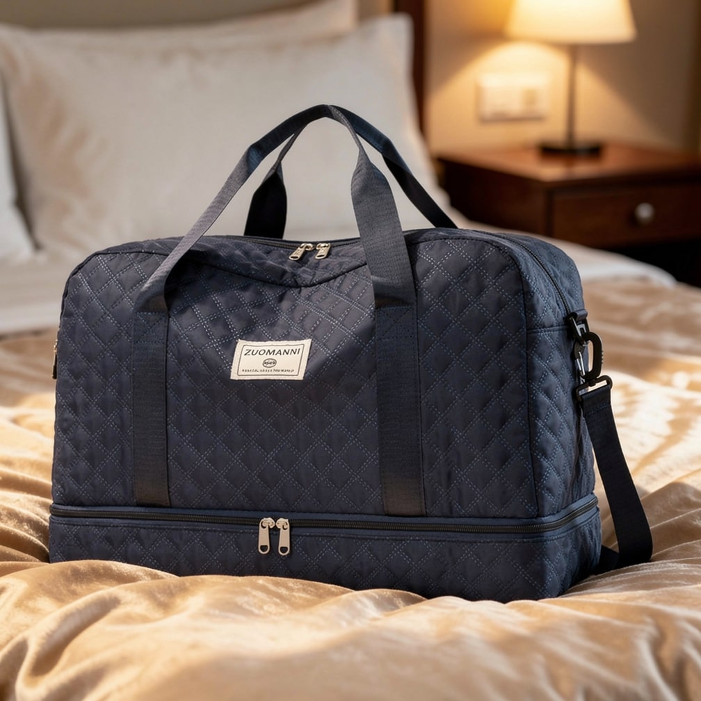 Weekender für Damen & Herren | Schwarz Rautenmuster | Mit Schuhfach & Nassfach | PackNest