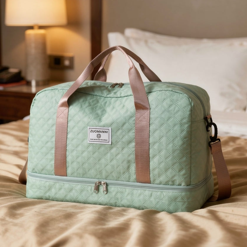 Weekender für Damen & Herren | Schwarz Rautenmuster | Mit Schuhfach & Nassfach | PackNest