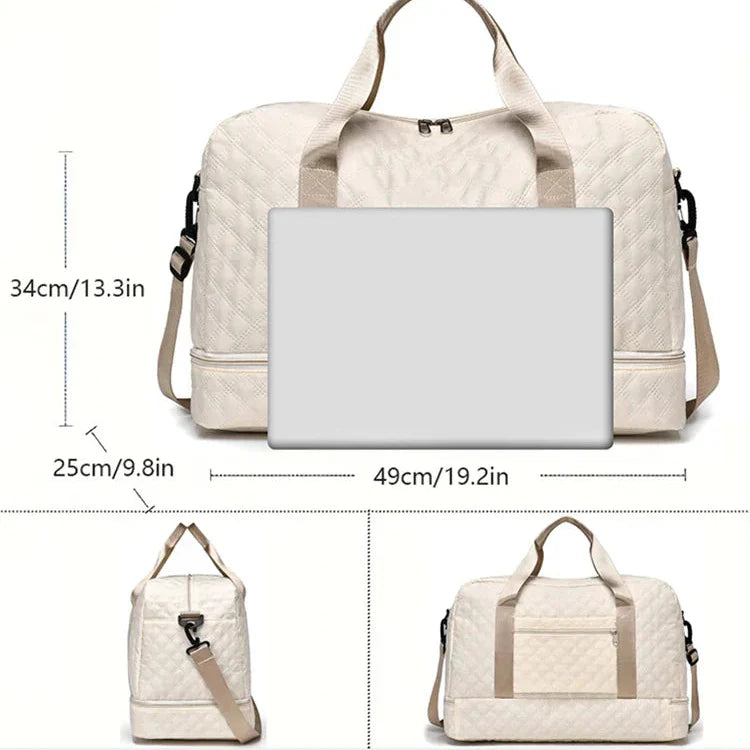 Weekender für Damen & Herren | Schwarz Rautenmuster | Mit Schuhfach & Nassfach | PackNest