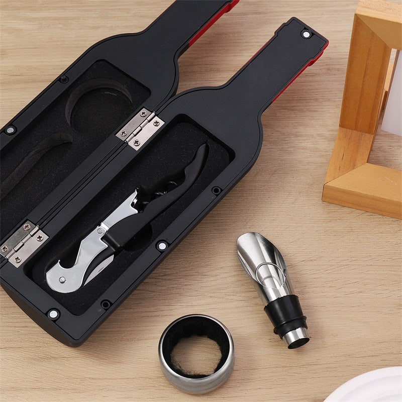 Wein Geschenkset Edelstahl & Aluminium 5-teilig | Flaschenbox mit Magnetverschluss | Ideales Geschenk für Weinliebhaberinnen 5