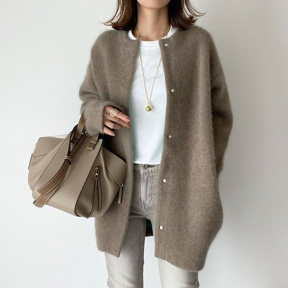 Whitney's™ Geknöpfte Strickjacke mit langen Ärmeln