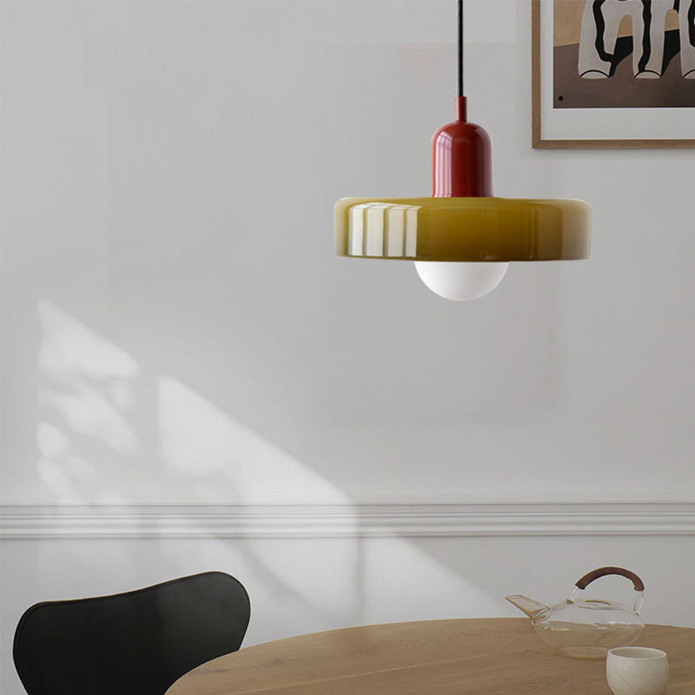 Glas-Pendelleuchte Bauhaus-Stil | Rundes Buntglas mit verstellbarer Hängehöhe | Ideal für Wohnzimmer, Küche und Flur 7