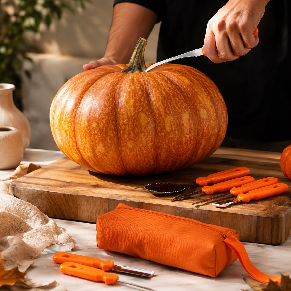 Kürbisschnitzset Halloween | 10-teilig mit Aufbewahrungstasche | Edelstahlklingen für Aushöhlen, Schneiden und Gestalten 4
