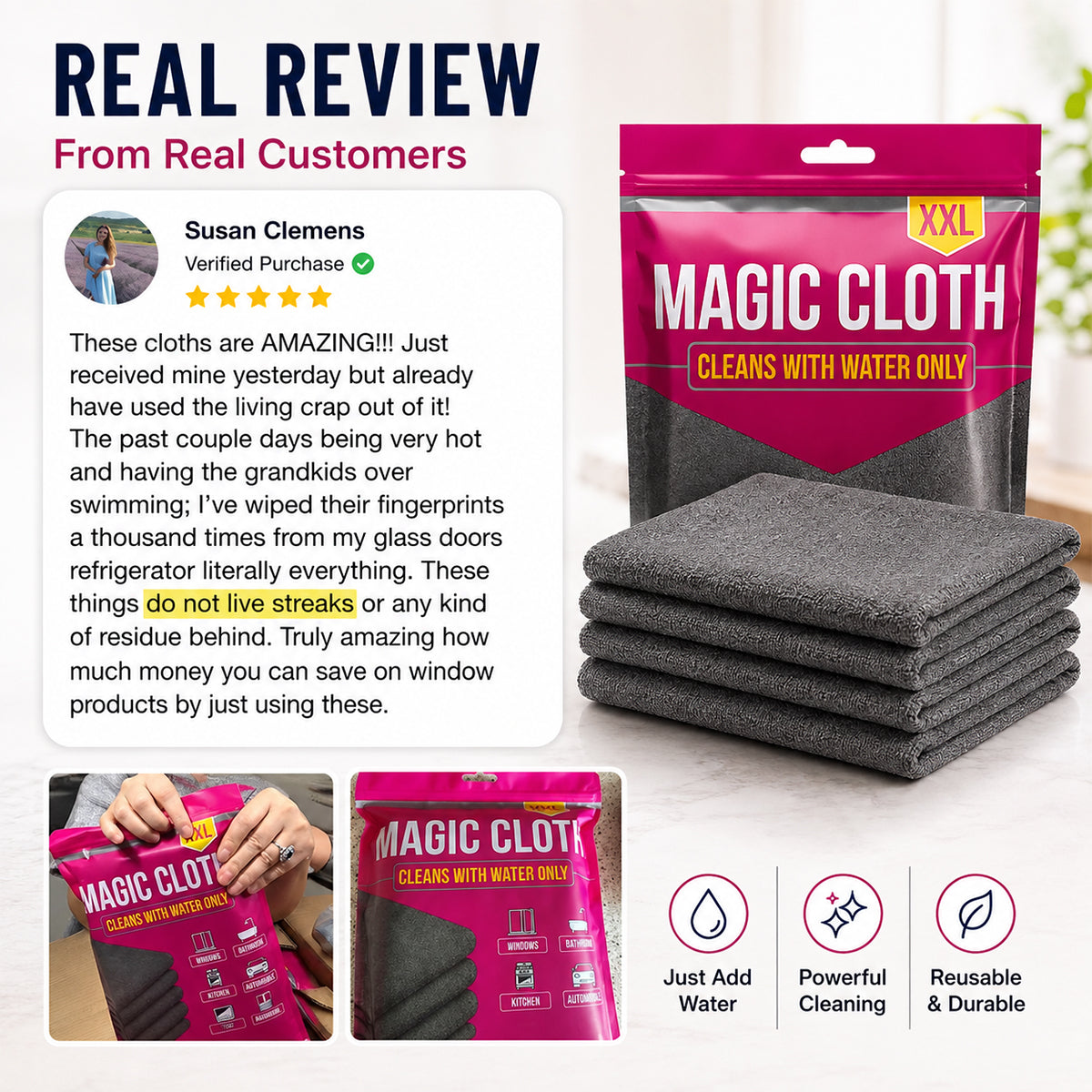 Microfiber Cleaning Cloth | Cleans With Water Only | Removes Grease & Stains | PurClean