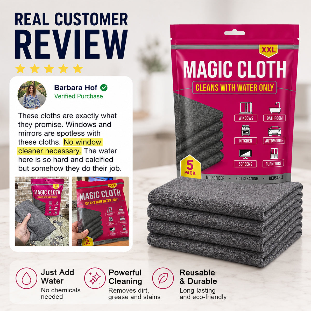 Microfiber Cleaning Cloth | Cleans With Water Only | Removes Grease & Stains | PurClean