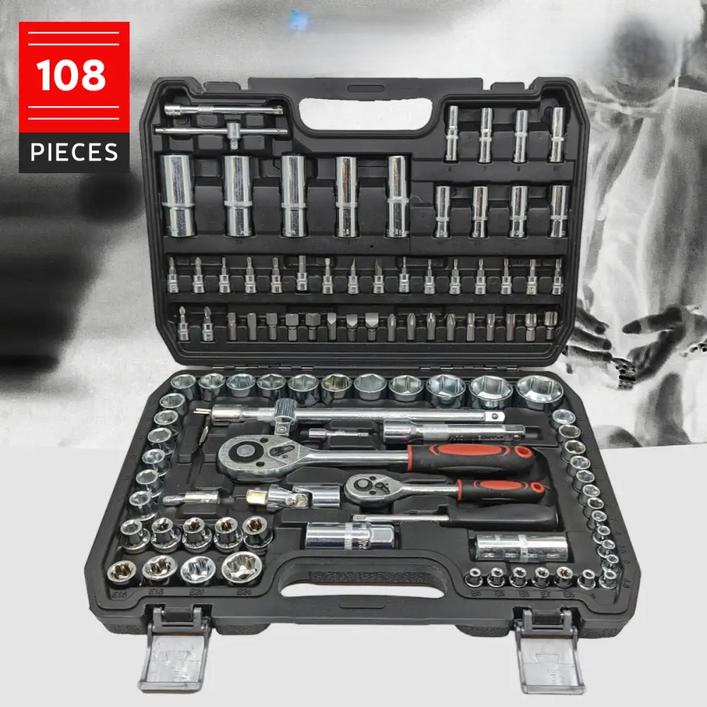 Ratschen-Steckschlüsselset 108-teilig, Chrom-Vanadium-Stahl | 1/2" und 1/4" Antrieb mit Torx-Nüssen | Inklusive Koffer 7