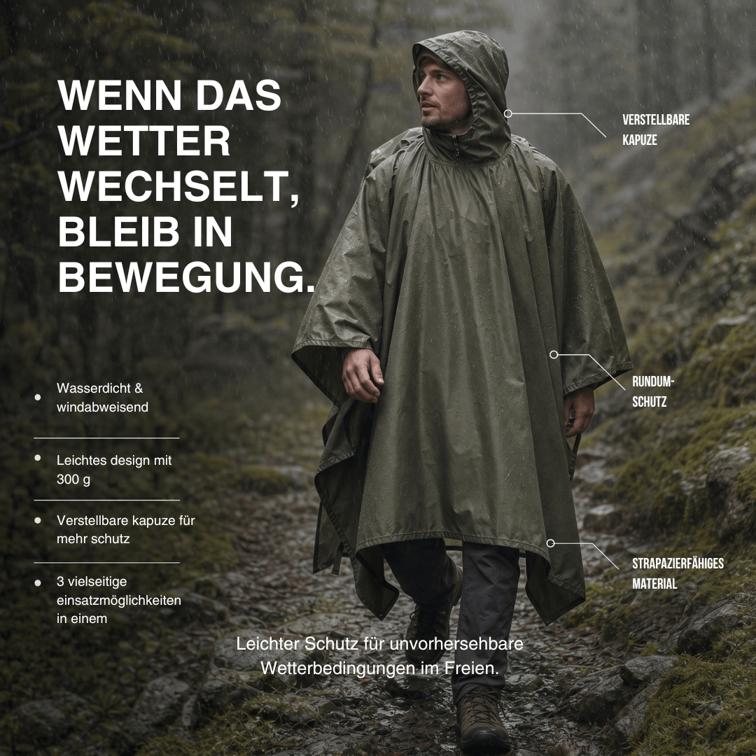Regenponcho Damen 3 in 1 | Wasserdicht mit Kapuze und Ärmeln | Einheitsgröße in Dunkelblau, Waldgrün oder Schwarz 26