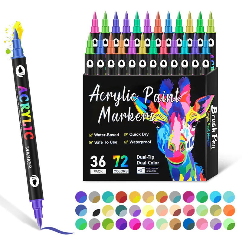 Acrylmarker Doppelspitze, 12/24/36 Stifte | 24-72 Farben inkl. Metallic-Töne | Für Glas, Stoff, Holz, Stein & Leder 10