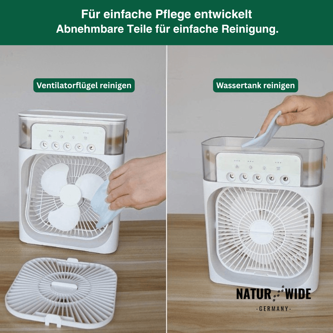 USB Luftkühler-Ventilator | 3-in-1 mit Luftbefeuchter & 7-Farben-LED | 3 Windstufen, 3 Sprühstufen, USB-Betrieb 11