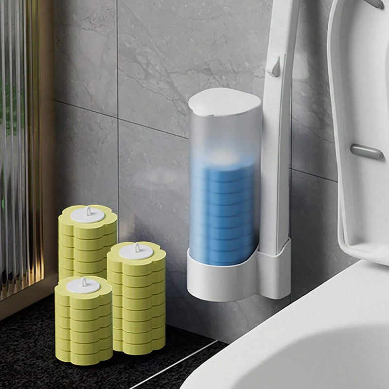 Kit de brosses nettoyantes pour toilettes à usage unique | avec manche et 5 têtes en éponge | nettoyant pré-rempli | FreshFlush