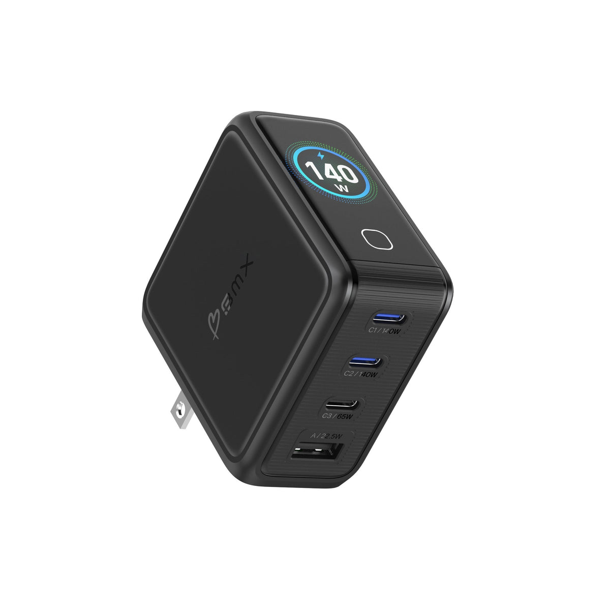 140W GaN Ladegerät mit 4 Anschlüssen | USB-C, USB-A & LCD-Display | Schnellladefunktion für Laptop, Smartphone & Tablet weltweit