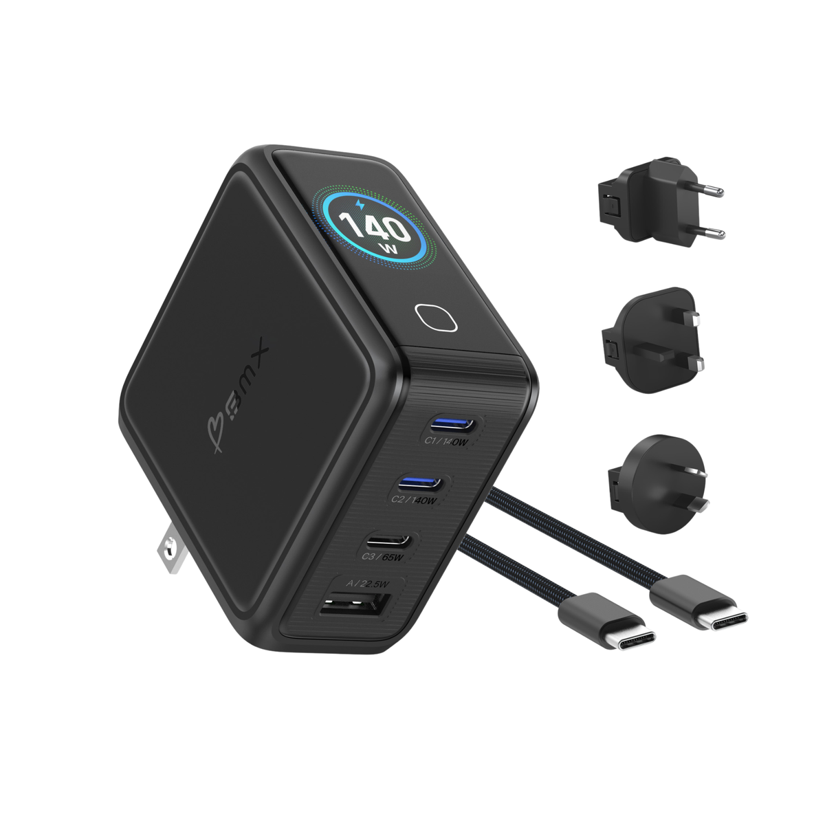 140W GaN Ladegerät mit 4 Anschlüssen | USB-C, USB-A & LCD-Display | Schnellladefunktion für Laptop, Smartphone & Tablet weltweit 1
