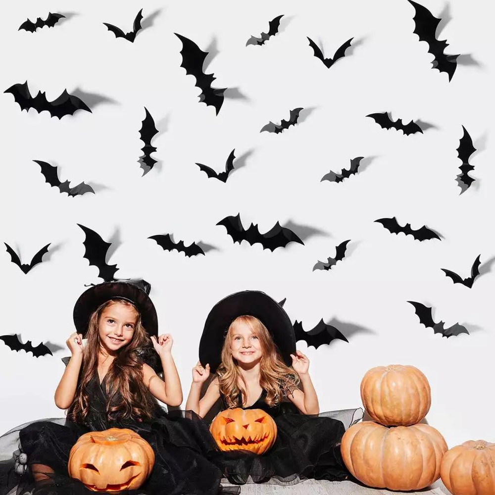 Fledermaus Wandsticker Halloween | 24 Stück, 3D Design | Selbstklebend, DIY Wanddeko ohne Bohren für Gruselpartys und Fensterdeko 2