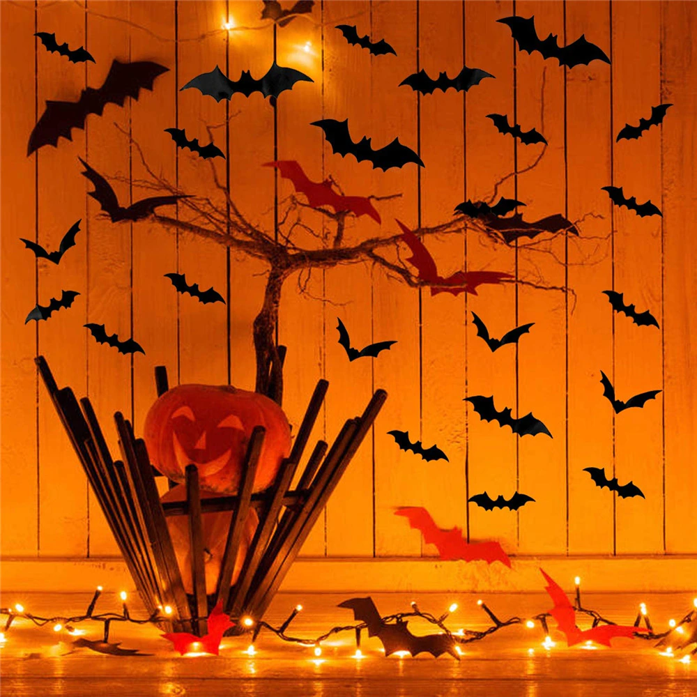 Fledermaus Wandsticker Halloween | 24 Stück, 3D Design | Selbstklebend, DIY Wanddeko ohne Bohren für Gruselpartys und Fensterdeko
