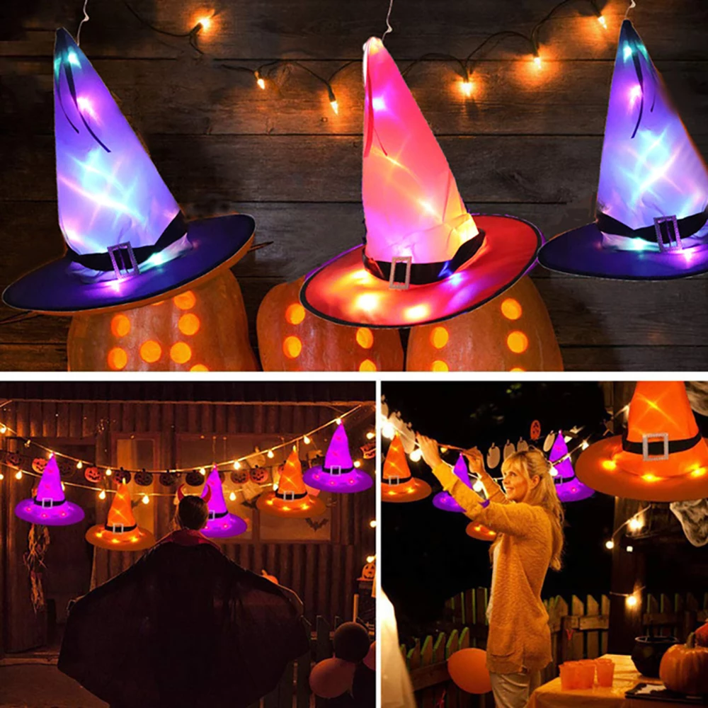 Leuchtender Hexenhut Halloween Deko | Zum Aufhängen für Garten, Terrasse & Eingang | Auch als Kostüm-Accessoire 4