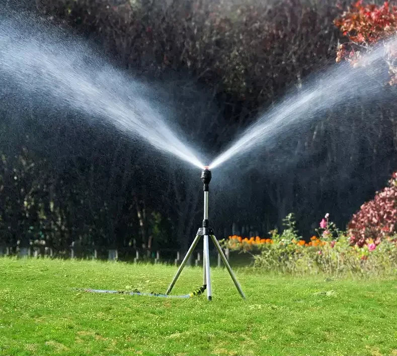 Sprinkler Gartenbewässerungsgerät Edelstahl | 360° Drehbar | Stativ, PP-Düse | Rainpod