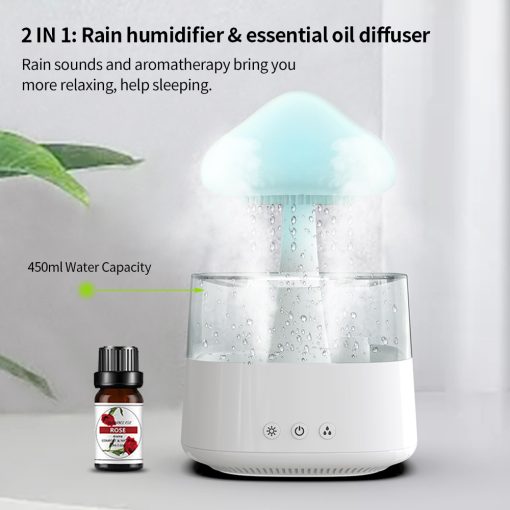 Regenwolken-Luftbefeuchter mit Nachtlicht | Aromatherapie-Diffusor mit Tropfeneffekt | Befeuchtet und reinigt leise die Luft 5