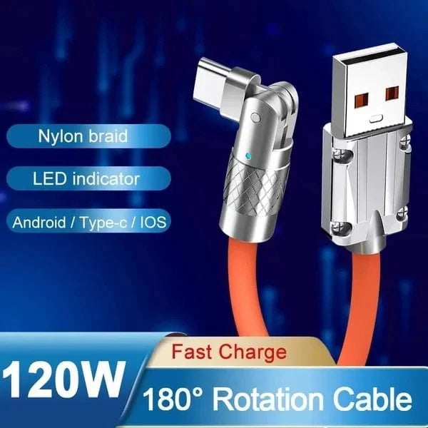 180° Drehbares Schnellladekabel 3in1 USB-C Micro USB Lightning 4