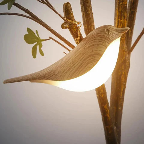 Fuglelampe med aromadiffuser | Træ-look | Trådløs & USB-C genopladelig | AromaBird