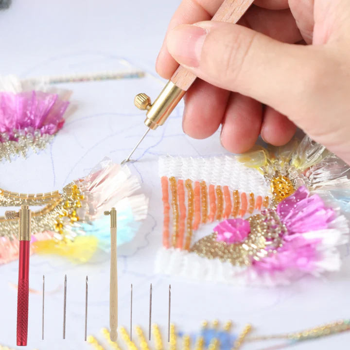 Ensemble d'aiguilles à tête plate | pour broderie tambour | 3 tailles d'aiguilles | StitchPro