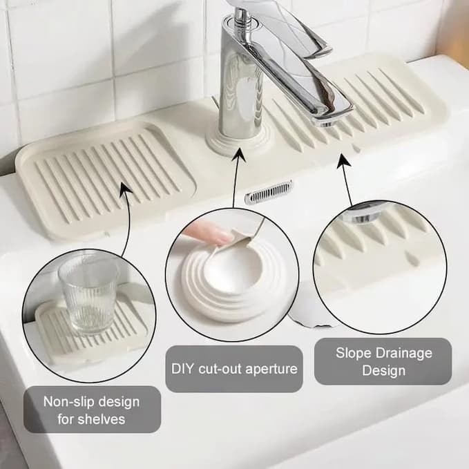 Spritzschutzmatte Wasserhahn Silikon | Zuschneidbar mit integriertem Tropfkanal | Rutschfest hält Arbeitsplatte dauerhaft trocken 5