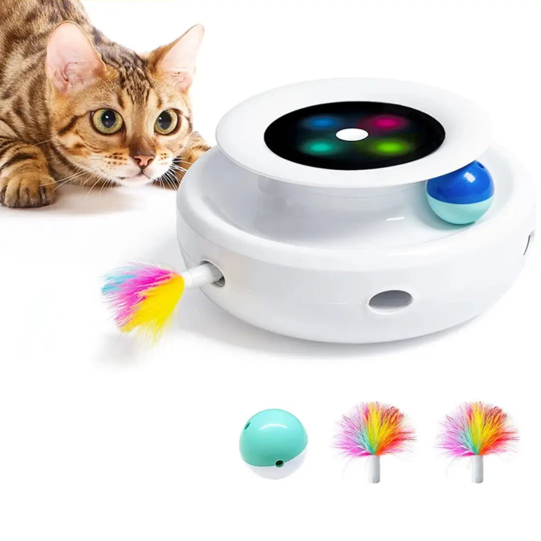 2-in-1-Smart-Katzenspielzeug | Federwedel, Ball & LED | Selbstbeschäftigend | PurrPlay