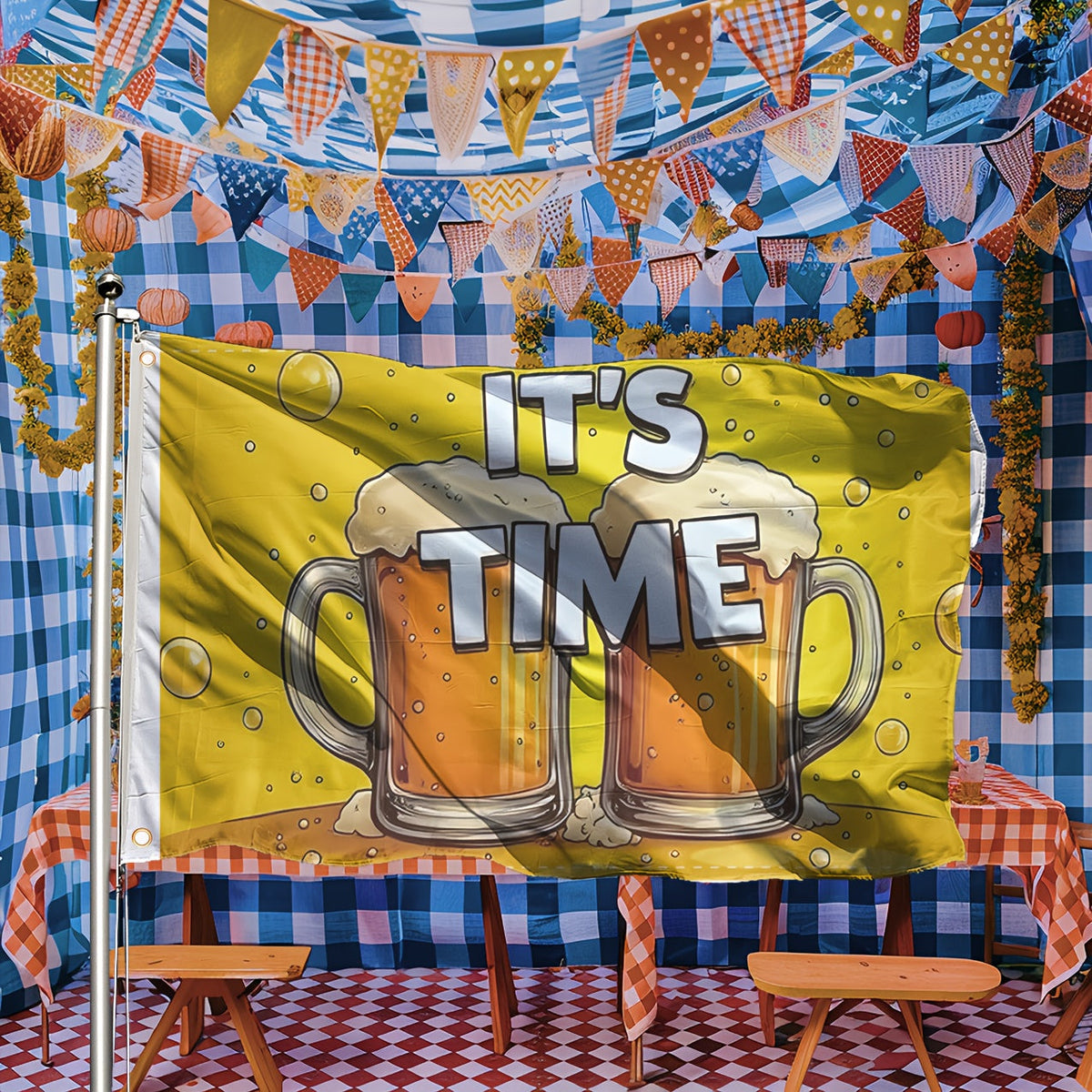 Oktoberfest Deko-Flagge mit Bierkrug-Motiv | Großformat 150 x 90 cm | Wetterfest aus robustem Polyester, mit Ösen 1
