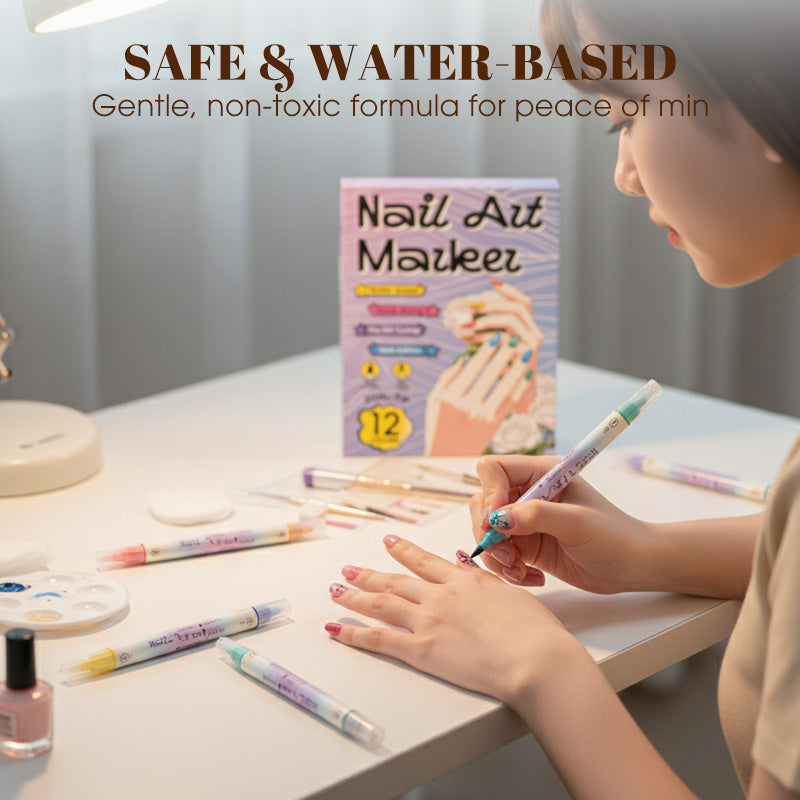 Nagelkunst-Marker-Set | Doppelseitig mit Pinsel | Wasserbasiert, Schnelltrocknend | TipDuo