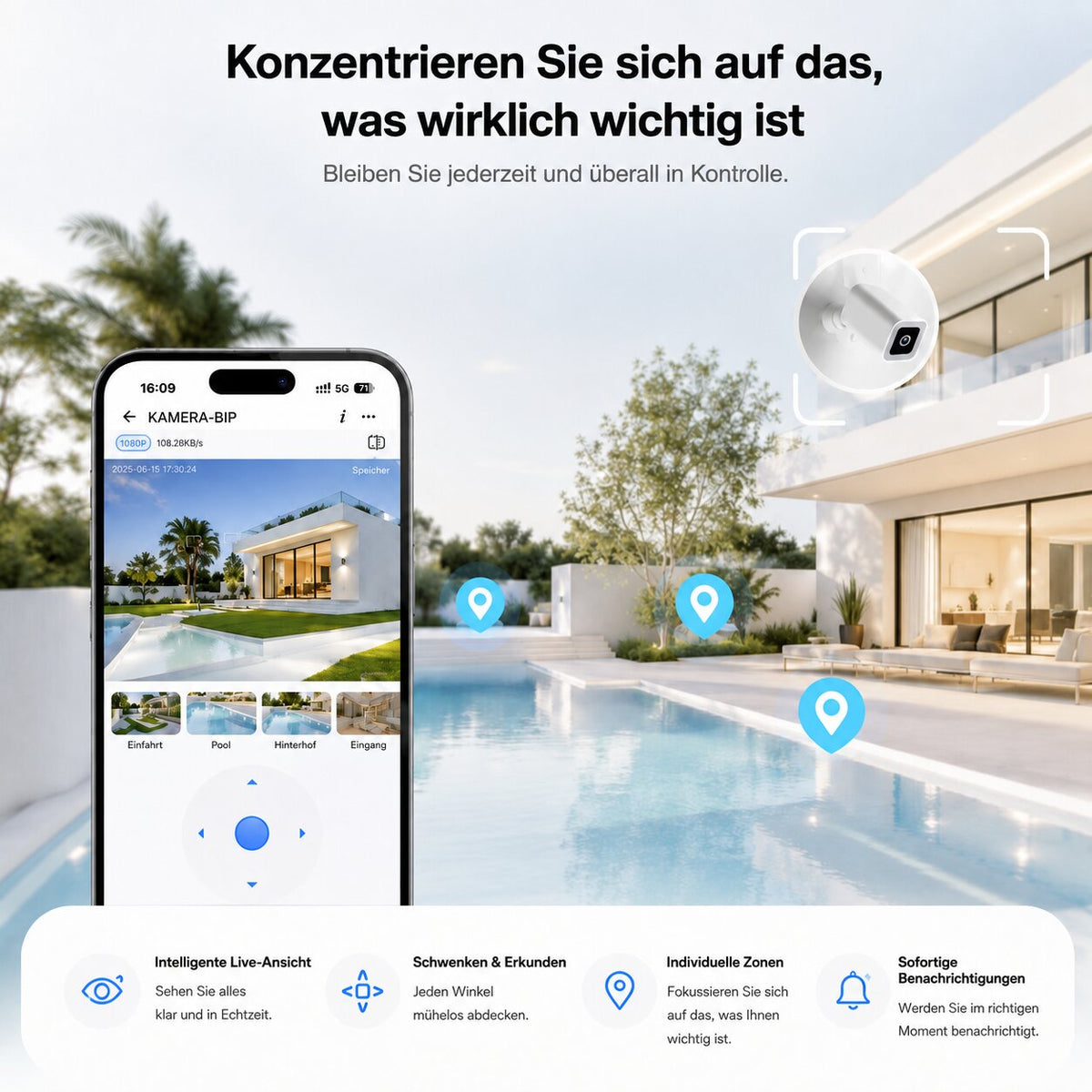 2K Überwachungskamera Außen & Innen | KI Personenerkennung & 180° Schwenkbereich | IP65 Wetterfest, Cloud & TF Karte 6