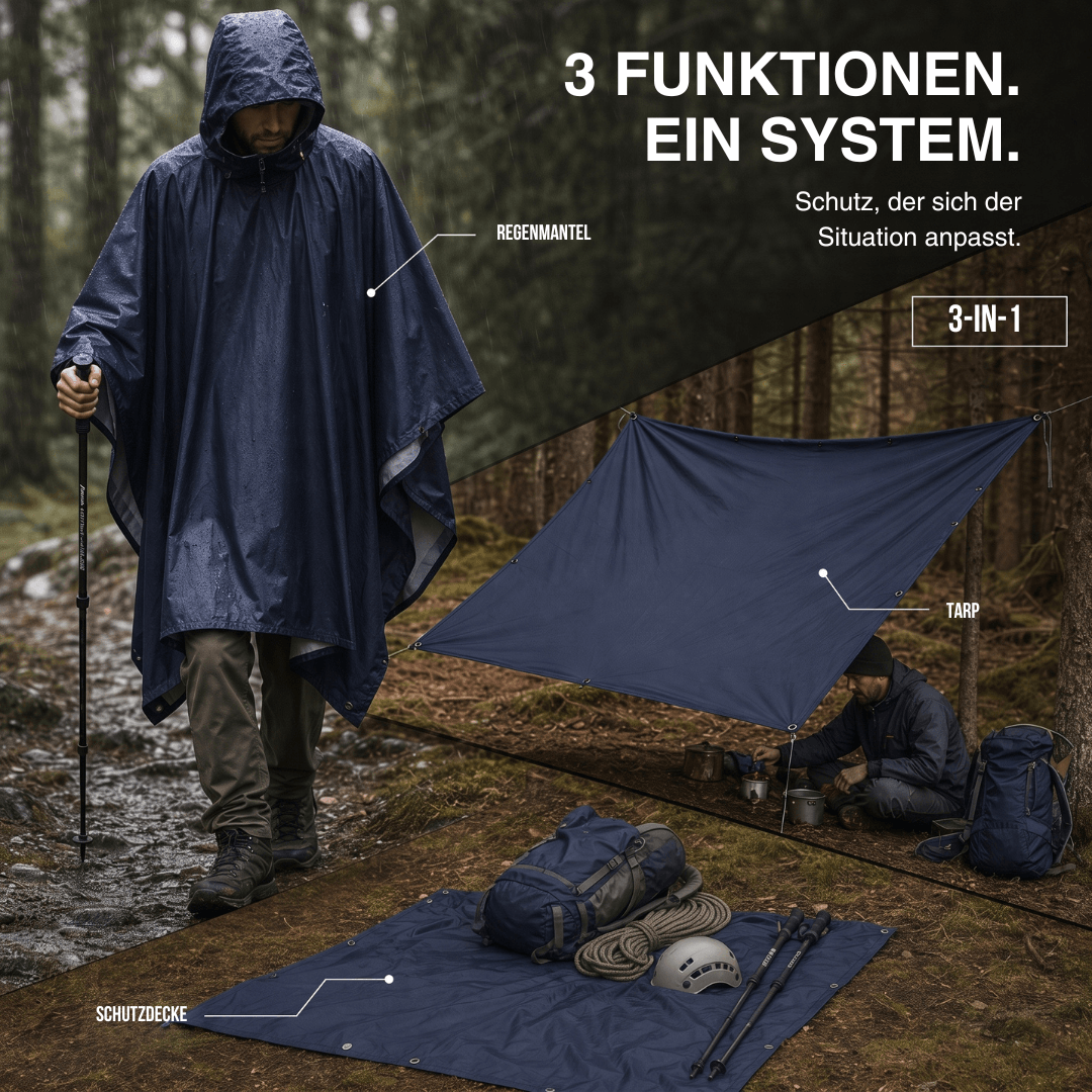 Regenponcho Damen 3 in 1 | Wasserdicht mit Kapuze und Ärmeln | Einheitsgröße in Dunkelblau, Waldgrün oder Schwarz 29
